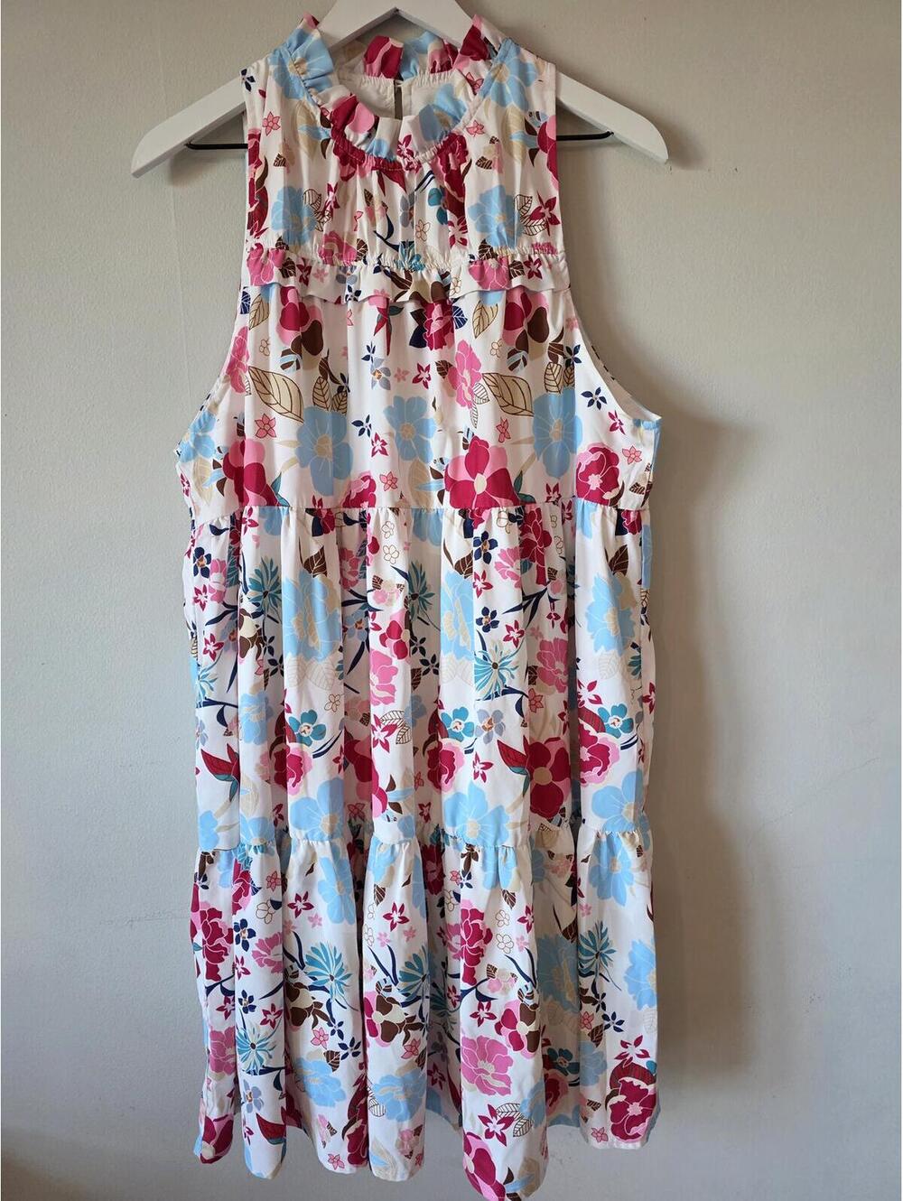 Sleeveless Floral Print Ruffled Dress